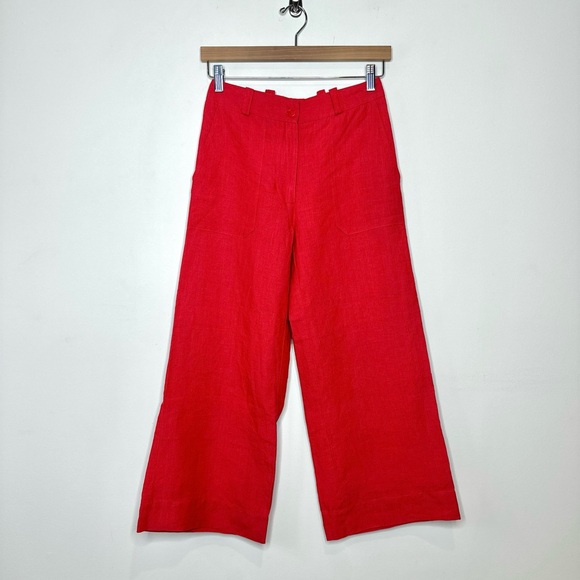 Vintage Libera Mente 100% Linen Wide-Leg Pants Size 0 Ankle Crop IT40 Red - Picture 5 of 15